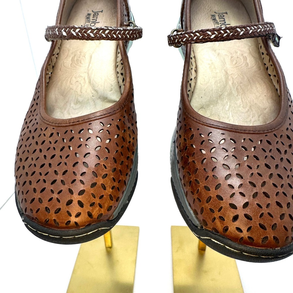 Jambu Bailey MJ Brown Leather Laser Cut Mary Jane Flats Womens 9.5M WJ17BMJ34 - Picture 2 of 14